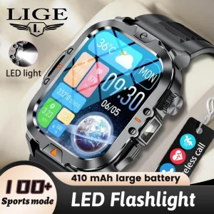 Men Smart Watch With Flashlight ,Waterproof Health Monitor Call